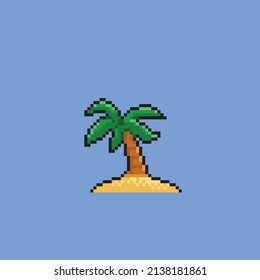 coconut tree in the island with pixel style