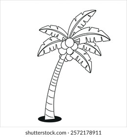 Coconut tree line art for kids coloring page.