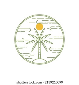 Diseño de ilustraciones vectoriales con el logotipo de la línea de árbol de coco, Coconut con el logotipo de la playa en estilo de arte de línea para la inspiración de la plantilla de diseño