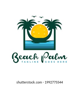 coconut tree logo design with beach view