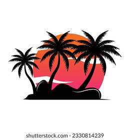 Coconut Tree Logo Design, Beach Plant Vector, Palm Tree Summer, Illustration Template