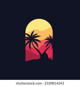 Coconut Tree Logo Design, Beach Plant Vector, Palm Tree Summer, Illustration Template