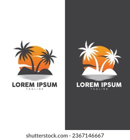Diseño del logotipo del árbol de coco, vector de la planta de playa, verano del árbol de palmas, plantilla de ilustración