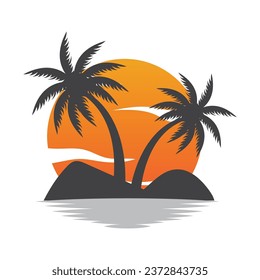 Coconut Tree Logo Design, Beach Plant Vector, Palm Tree Summer, Illustration Template