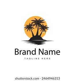 Coconut Tree Logo Design, Beach Plant Vector, Palm Tree Summer, Illustration Template