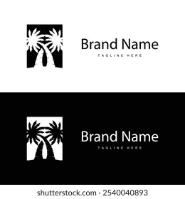 Diseño de logotipo de árbol de coco, Vector de plantas de playa, Palmera de verano, Plantilla de ilustración