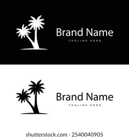 Diseño de logotipo de árbol de coco, Vector de plantas de playa, Palmera de verano, Plantilla de ilustración