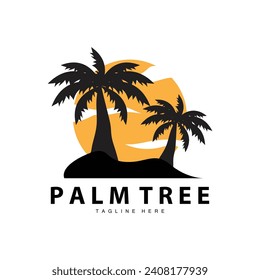 Coconut Tree Logo Design Summer Beach Plant Palm Tree Illustration Template