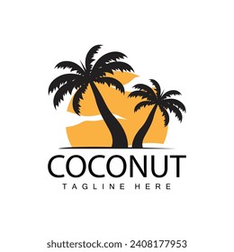 Coconut Tree Logo Design Summer Beach Plant Palm Tree Illustration Template