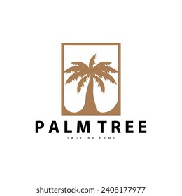 Coconut Tree Logo Design Summer Beach Plant Palm Tree Illustration Template