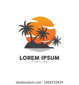 Coconut tree logo design template palm tree silhouette illustration summer beach sea plant