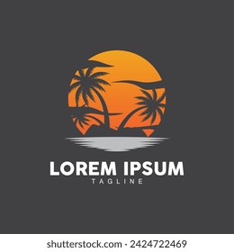 Coconut tree logo design template palm tree silhouette illustration summer beach sea plant
