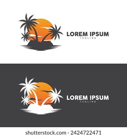 Coconut tree logo design template palm tree silhouette illustration summer beach sea plant