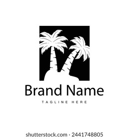 Coconut tree logo design template palm tree silhouette illustration summer beach sea plant