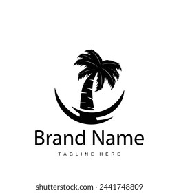 Coconut tree logo design template palm tree silhouette illustration summer beach sea plant