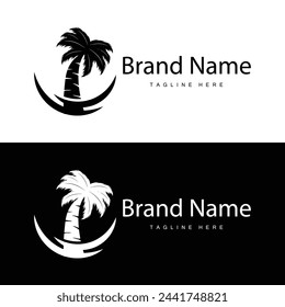 Coconut tree logo design template palm tree silhouette illustration summer beach sea plant