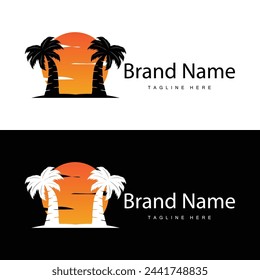 Coconut tree logo design template palm tree silhouette illustration summer beach sea plant
