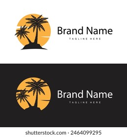 Coconut tree logo design template palm tree silhouette illustration summer beach sea plant