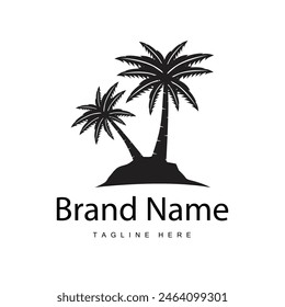 Diseño del logotipo del árbol de coco Plantilla palmera ilustración de la silueta de la playa de verano planta de mar