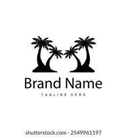 Coconut tree logo design template palm tree silhouette illustration summer beach sea plant