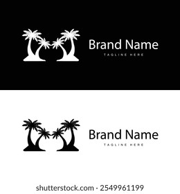 Coconut tree logo design template palm tree silhouette illustration summer beach sea plant