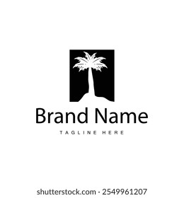 Coconut tree logo design template palm tree silhouette illustration summer beach sea plant