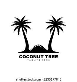 Coconut Tree Logo, Ocean Tree Vector, Design For Templates, Product Branding, Beach Tourism Object Logo