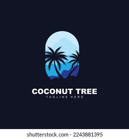 Coconut Tree Logo, Ocean Tree Vector, Design For Templates, Product Branding, Beach Tourism Object Logo