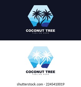 Coconut Tree Logo, Ocean Tree Vector, Design For Templates, Product Branding, Beach Tourism Object Logo