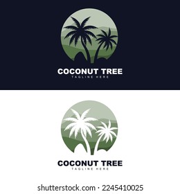 Coconut Tree Logo, Ocean Tree Vector, Design For Templates, Product Branding, Beach Tourism Object Logo