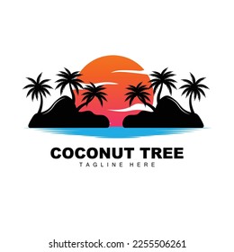 Coconut Tree Logo, Ocean Tree Vector, Design For Templates, Product Branding, Beach Tourism Object Logo