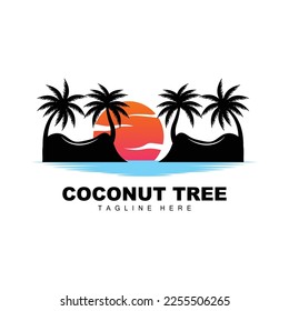 Logotipo de árbol de coco, vector de árbol oceánico, diseño de plantillas, promoción de marca de productos, logotipo de objeto turístico de playa