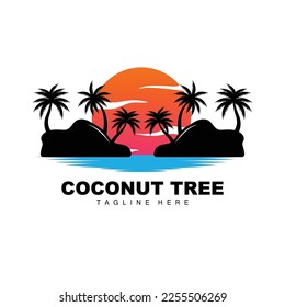 Coconut Tree Logo, Ocean Tree Vector, Design For Templates, Product Branding, Beach Tourism Object Logo