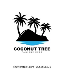 Coconut Tree Logo, Ocean Tree Vector, Design For Templates, Product Branding, Beach Tourism Object Logo
