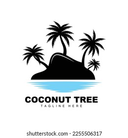 Coconut Tree Logo, Ocean Tree Vector, Design For Templates, Product Branding, Beach Tourism Object Logo