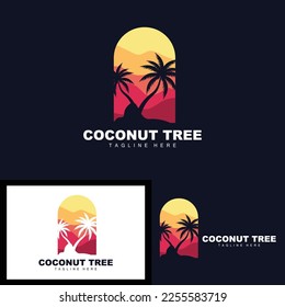 Coconut Tree Logo, Ocean Tree Vector, Design For Templates, Product Branding, Beach Tourism Object Logo