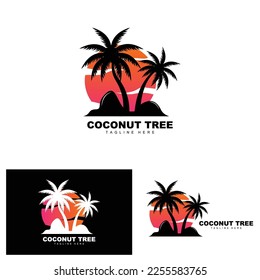 Coconut Tree Logo, Ocean Tree Vector, Design For Templates, Product Branding, Beach Tourism Object Logo