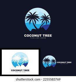Coconut Tree Logo, Ocean Tree Vector, Design For Templates, Product Branding, Beach Tourism Object Logo