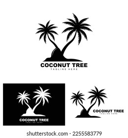 Coconut Tree Logo, Ocean Tree Vector, Design For Templates, Product Branding, Beach Tourism Object Logo