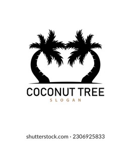 Coconut Tree Logo, Palm Tree Plant Vector, Simple Icon Silhouette Template Design
