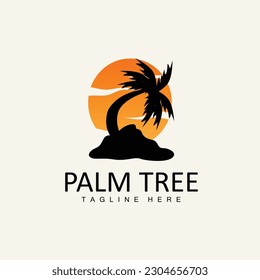 Coconut Tree Logo, Palm Tree Sunset Beach Vektor, eleganter Minimalist Simple Design, Symbol Template Symbol