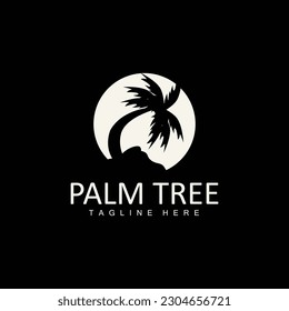 Coconut Tree Logo, Palm Tree Sunset Beach Vector, Elegant Minimalist Simple Design, Symbol Template Icon