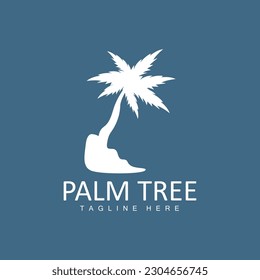 Coconut Tree Logo, Palm Tree Sunset Beach Vector, Elegant Minimalist Simple Design, Symbol Template Icon