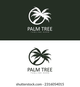 Coconut Tree Logo, Palm Tree Sunset Beach Vector, Elegant Minimalist Simple Design, Symbol Template Icon