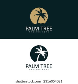 Logotipo de árbol de coco, vector de playa de sol de árbol de palmera, diseño simple minimalista elegante, icono de plantilla de símbolo