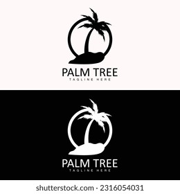 Coconut Tree Logo, Palm Tree Sunset Beach Vector, Elegant Minimalist Simple Design, Symbol Template Icon