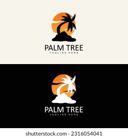 Coconut Tree Logo, Palm Tree Sunset Beach Vektor, eleganter Minimalist Simple Design, Symbol Template Symbol