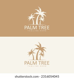 Coconut Tree Logo, Palm Tree Sunset Beach Vector, Elegant Minimalist Simple Design, Symbol Template Icon