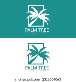 Coconut Tree Logo, Palm Tree Sunset Beach Vector, Elegant Minimalist Simple Design, Symbol Template Icon