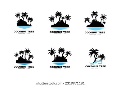Logotipo de árbol de coco, vector de playa de sol de árbol de palmera, diseño simple minimalista elegante, icono de plantilla de símbolo